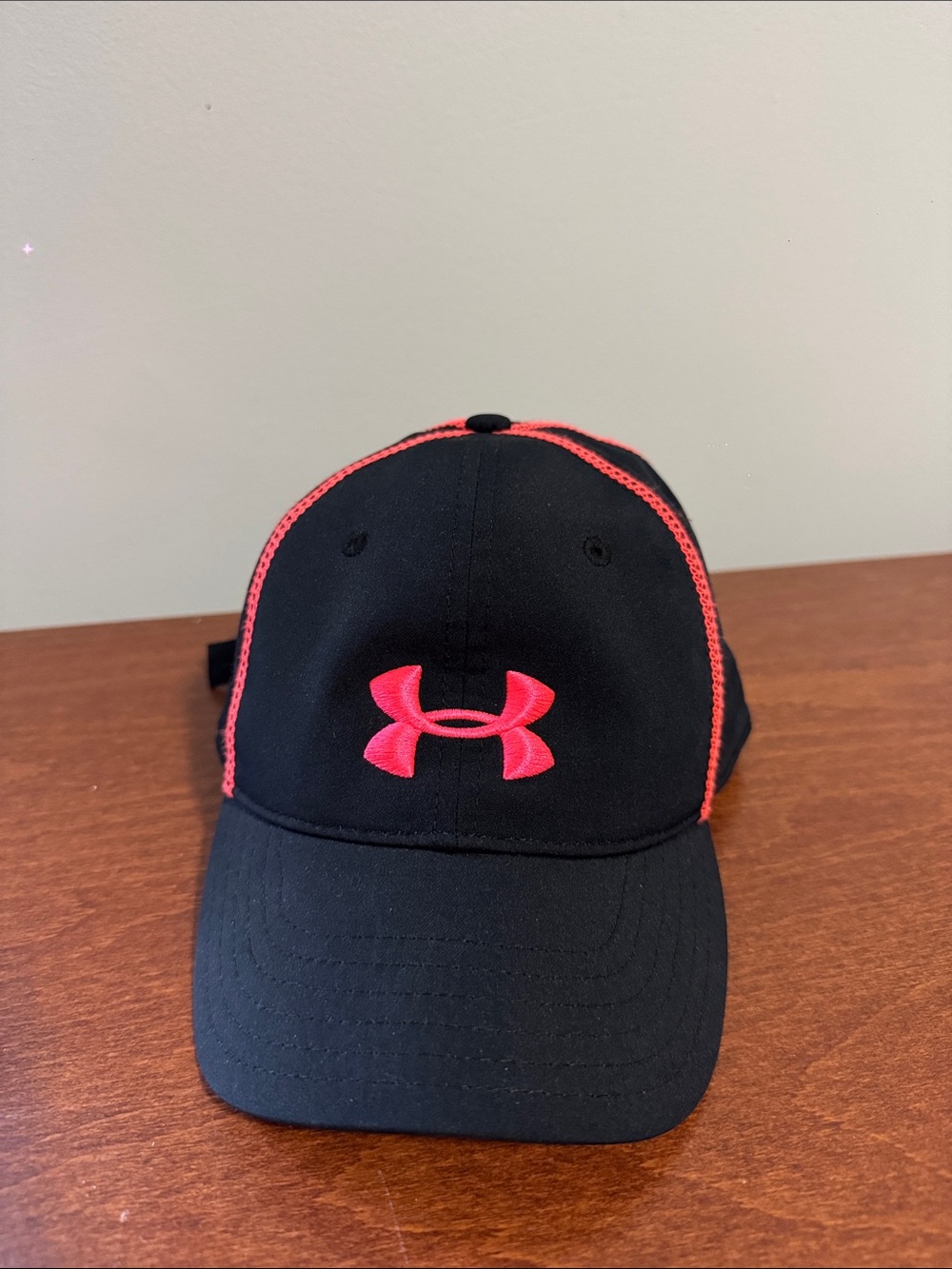 Under Armour Black Hat with Hot Pink Logo and Piping